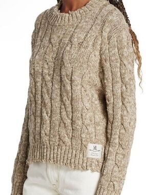 Denimist Cropped Cable Sweater Tan Marbled Small